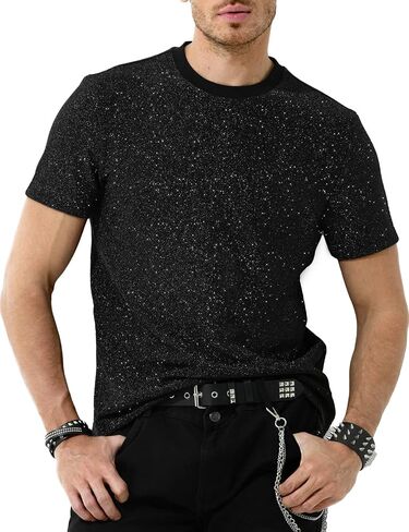 Arjen Kroos Men's Sequin Disco Shirts Short Sleeve Sparkly Rave Hot Tops in Saudi Arabia