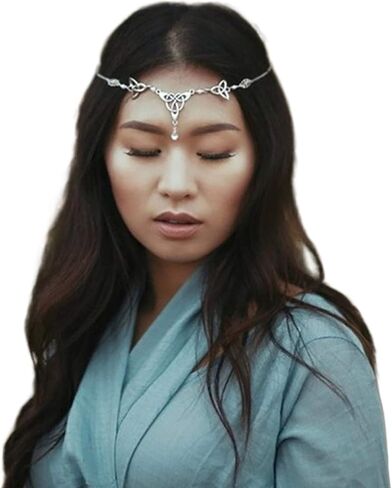 Gothic Head Chain Crystal Pendant Headpieces Gypsy Halloween Hair Pieces Jewelry Boho Hairband for Women and Girls (Silver) in Saudi Arabia