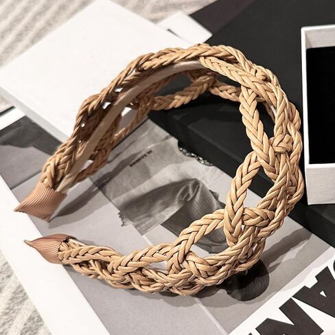 i-lan 2 Pack Rattan Headbands with Bowknot,Comfy Black Beige Head Bands with 2 Inch Width,Boho Padded Hair Band Headwear Hoop for Girls,Ladies,Women in Saudi Arabia