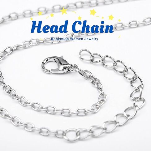 Gothic Head Chain Crystal Pendant Headpieces Gypsy Halloween Hair Pieces Jewelry Boho Hairband for Women and Girls (Silver) in Saudi Arabia
