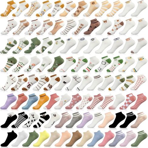 Mumufy 100 أزواج 100 جوارب جماعية على غرار النساء منخفضة الجوارب الكاحل الجزء الأكبر مع أنماط مطرزة لطيفة لا إظهار جورب رفيع رفيع المستحسن للتمرينات الترفيهية الجري ، والسيدات بلا مأوى. in Saudi Arabia