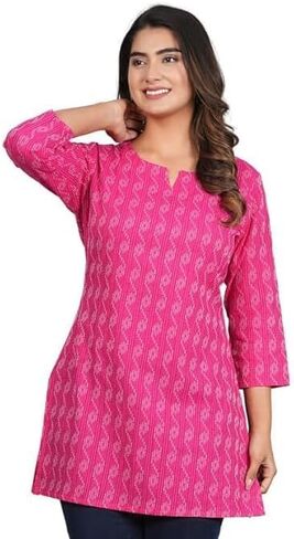 Traditional Cotton Print Kurta Office Short Kurti Tops Tunics for Women in Saudi Arabia