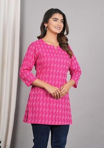 Traditional Cotton Print Kurta Office Short Kurti Tops Tunics for Women in Saudi Arabia