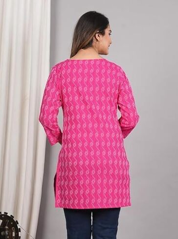 Traditional Cotton Print Kurta Office Short Kurti Tops Tunics for Women in Saudi Arabia