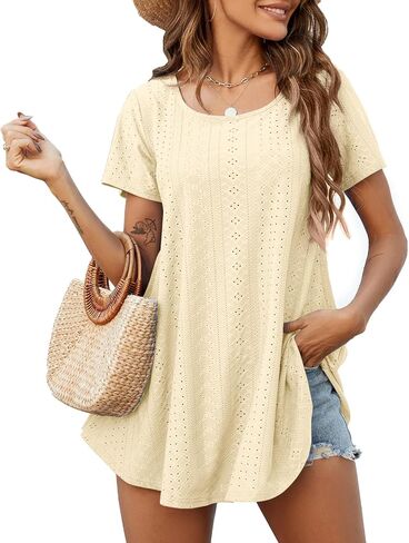 JollieLovin Women Plus Size Short Sleeve Summer Long Tunic Tops Loose Fit T-Shirt to Wear with Leggings(L-5X) in Kuwait