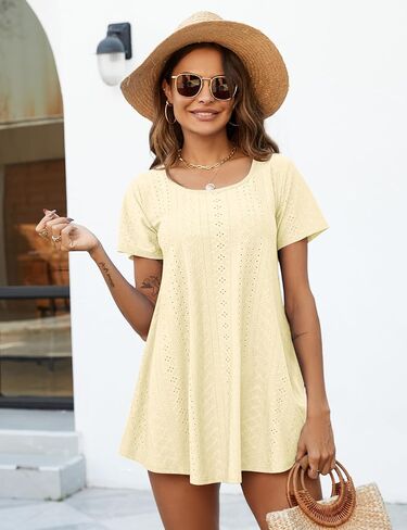 JollieLovin Women Plus Size Short Sleeve Summer Long Tunic Tops Loose Fit T-Shirt to Wear with Leggings(L-5X) in Kuwait