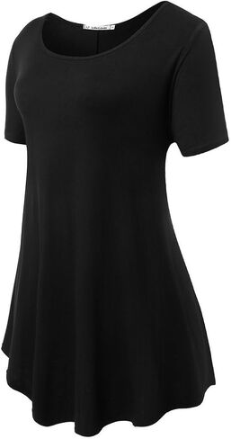 JollieLovin Women Plus Size Short Sleeve Summer Long Tunic Tops Loose Fit T-Shirt to Wear with Leggings(L-5X) in Kuwait