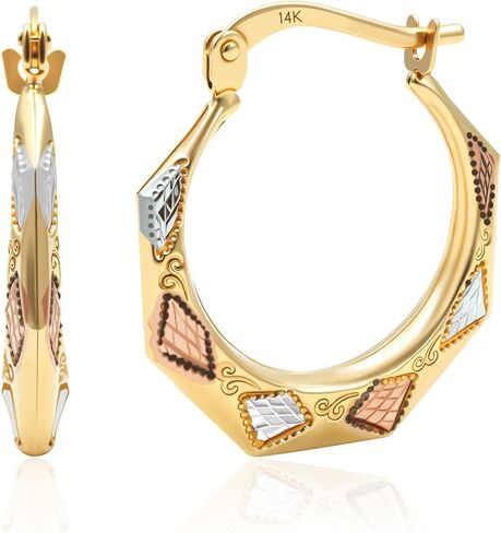أقراط من الذهب بقوة 14K من ثلاثة نغمة للنساء | Hypoallergenic 14k الأطواق الذهبية في أنماط متعددة | أقراط ذهبية مضادة للعبث تري من قِبل الحد الأقصى للحجر in Kuwait