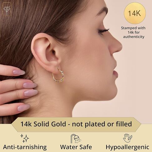 أقراط من الذهب بقوة 14K من ثلاثة نغمة للنساء | Hypoallergenic 14k الأطواق الذهبية في أنماط متعددة | أقراط ذهبية مضادة للعبث تري من قِبل الحد الأقصى للحجر in Kuwait
