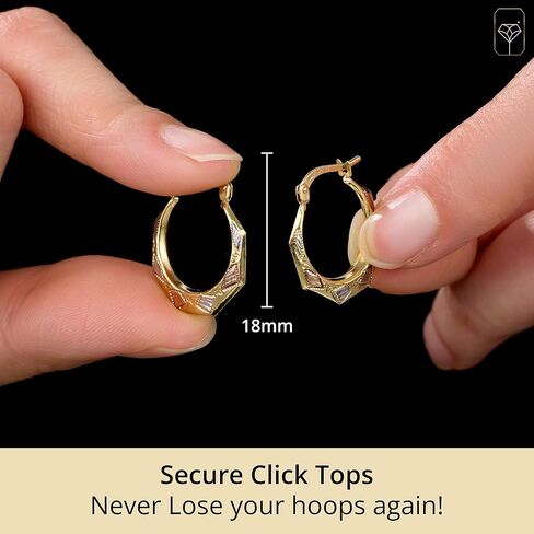 أقراط من الذهب بقوة 14K من ثلاثة نغمة للنساء | Hypoallergenic 14k الأطواق الذهبية في أنماط متعددة | أقراط ذهبية مضادة للعبث تري من قِبل الحد الأقصى للحجر in Kuwait