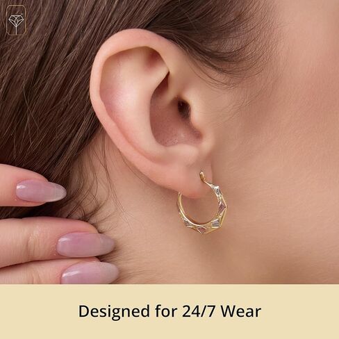 أقراط من الذهب بقوة 14K من ثلاثة نغمة للنساء | Hypoallergenic 14k الأطواق الذهبية في أنماط متعددة | أقراط ذهبية مضادة للعبث تري من قِبل الحد الأقصى للحجر in Kuwait