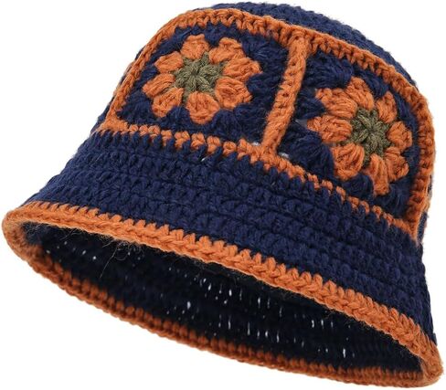 Womens Crochet Bucket Hat Knitted Cute Flower Pattern Beanies Handmade Beach Sun Hat in Saudi Arabia