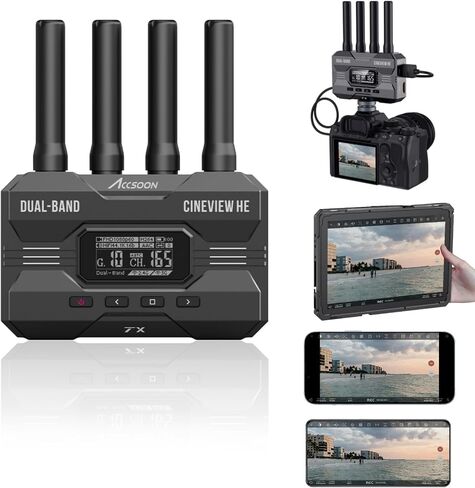 Accsoon CineView HE Wireless HDMI 1148FT (350M) جهاز استقبال إرسال الفيديو اللاسلكي، 2.4 جيجا هرتز و5 جيجا هرتز ثنائي النطاق، مخرج UVC للبث المباشر، 1080p60fps 0.06s الكمون، 4 مراقبة التطبيقات in Kuwait