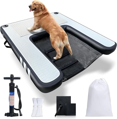 Inflatable Large Dog Float Floating Ramp - Swimming Pets Up to 220 Pounds Large Dogs - Inflatable Stairs for Boats, Docks, with Pump/Rope/Repair Kit - PVC Anti-Slip Fabric in Saudi Arabia