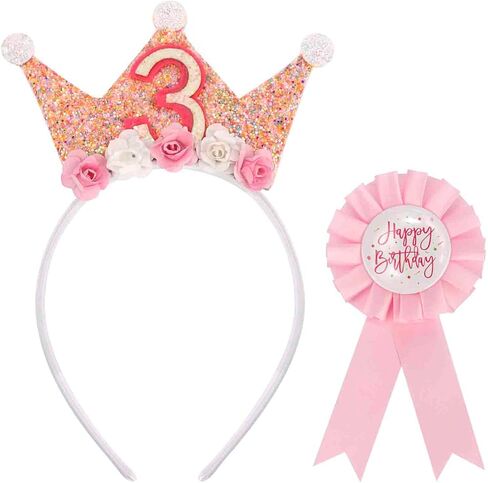 Birthday Girl Headband 2nd to 6th & Badge Pin Set - Princess Crown Decorations for Girls in Saudi Arabia