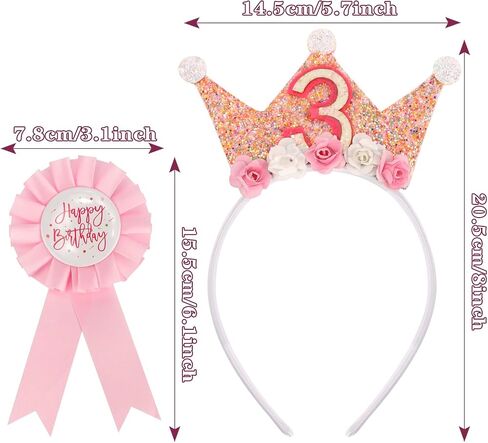 Birthday Girl Headband 2nd to 6th & Badge Pin Set - Princess Crown Decorations for Girls in Saudi Arabia