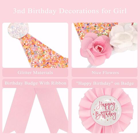 Birthday Girl Headband 2nd to 6th & Badge Pin Set - Princess Crown Decorations for Girls in Saudi Arabia