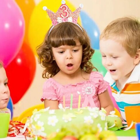 Birthday Girl Headband 2nd to 6th & Badge Pin Set - Princess Crown Decorations for Girls in Saudi Arabia