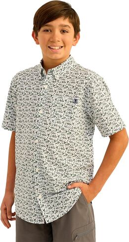 HUK Boys' Kona Pattern Short Sleeve Fishing Button Down Shirt for Kids in Saudi Arabia