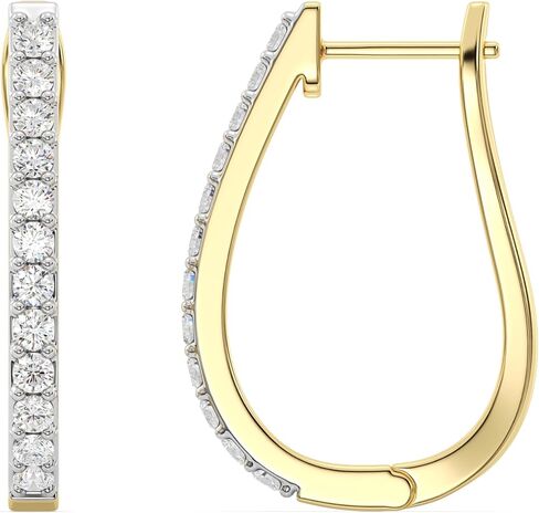 Gilded Lab-Grown Diamond Prong Hoop Earrings, 1/4-2 Cttw, SI1 F Color, Sterling Silver or 14K Gold-Plated, Elegant & Ethical Jewelry for Women, Gift Box Included, Perfect for Anniversaries in Saudi Arabia