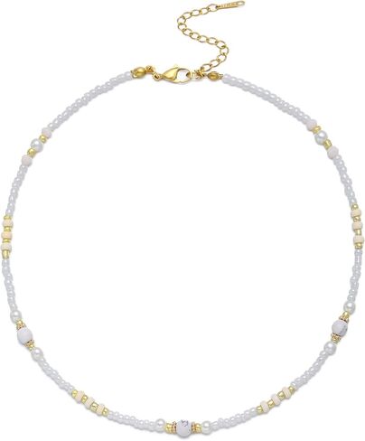 S.J JEWELRY Beaded Necklaces for Women Colorful Seed Bead Necklace Boho Necklaces for Women Beach Necklaces Summer Necklace Choker for Women Stainless Steel 18K Gold Plated in Saudi Arabia