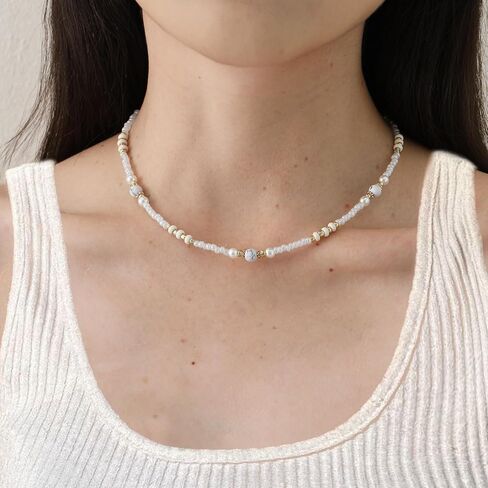 S.J JEWELRY Beaded Necklaces for Women Colorful Seed Bead Necklace Boho Necklaces for Women Beach Necklaces Summer Necklace Choker for Women Stainless Steel 18K Gold Plated in Saudi Arabia