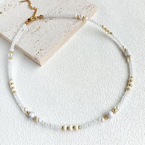 S.J JEWELRY Beaded Necklaces for Women Colorful Seed Bead Necklace Boho Necklaces for Women Beach Necklaces Summer Necklace Choker for Women Stainless Steel 18K Gold Plated in Saudi Arabia