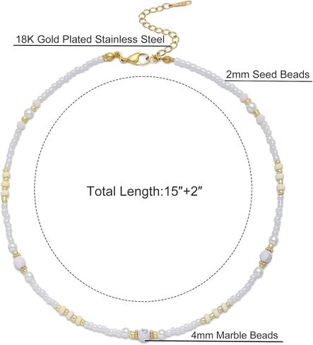S.J JEWELRY Beaded Necklaces for Women Colorful Seed Bead Necklace Boho Necklaces for Women Beach Necklaces Summer Necklace Choker for Women Stainless Steel 18K Gold Plated in Saudi Arabia