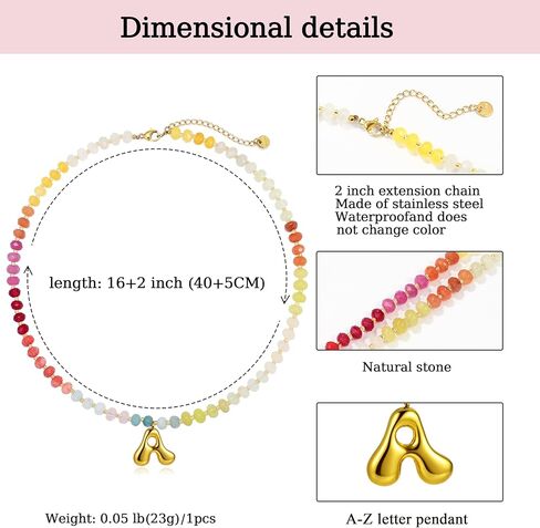 Badu Initial A-Z Colorful Beaded Gemstone Necklaces for Women 14K Gold Letter Pendant Necklace Natural Stone Summer Beach Handmade Jewelry Gift Trendy Necklaces in Kuwait