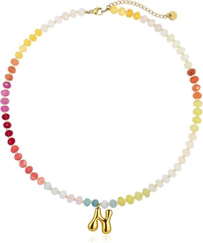 Badu Initial A-Z Colorful Beaded Gemstone Necklaces for Women 14K Gold Letter Pendant Necklace Natural Stone Summer Beach Handmade Jewelry Gift Trendy Necklaces in Saudi Arabia