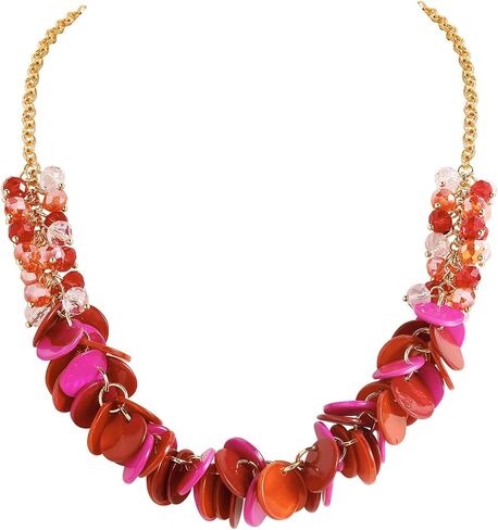 Firstmeet colorful Round Shell Cluster Cluster Necklace Natural Mother of Pearl Glass Handmade Necklace for Women in Kuwait