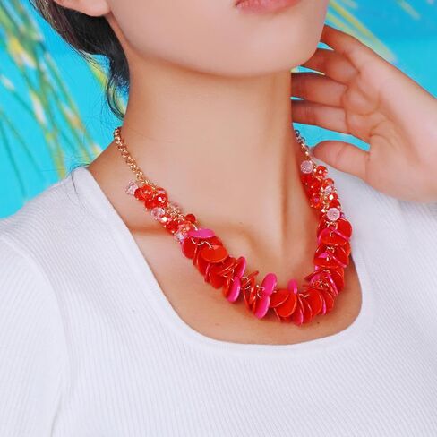 Firstmeet colorful Round Shell Cluster Cluster Necklace Natural Mother of Pearl Glass Handmade Necklace for Women in Kuwait