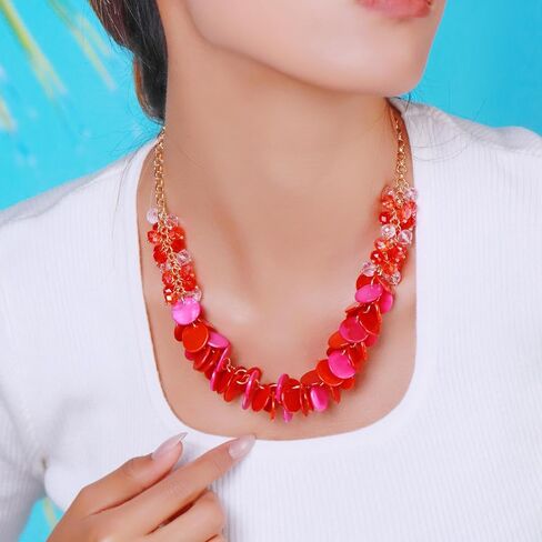 Firstmeet colorful Round Shell Cluster Cluster Necklace Natural Mother of Pearl Glass Handmade Necklace for Women in Kuwait