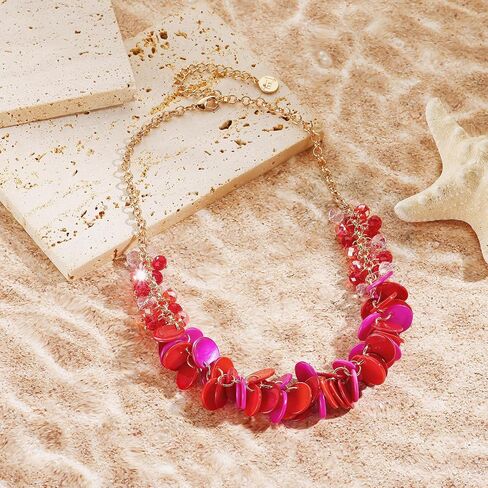 Firstmeet colorful Round Shell Cluster Cluster Necklace Natural Mother of Pearl Glass Handmade Necklace for Women in Kuwait