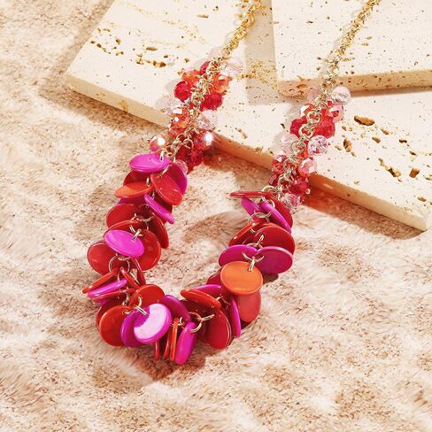 Firstmeet colorful Round Shell Cluster Cluster Necklace Natural Mother of Pearl Glass Handmade Necklace for Women in Kuwait