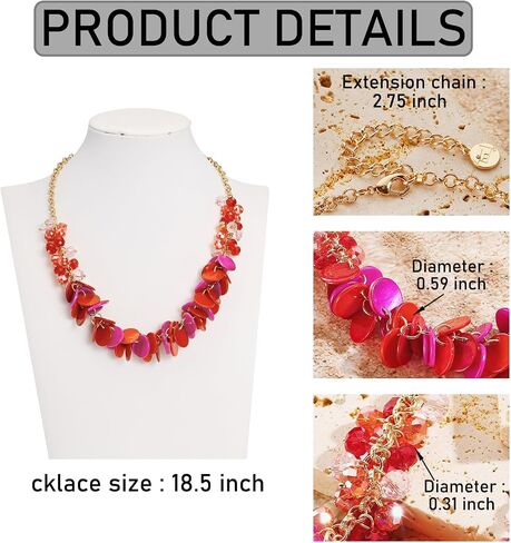 Firstmeet colorful Round Shell Cluster Cluster Necklace Natural Mother of Pearl Glass Handmade Necklace for Women in Kuwait