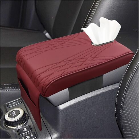 Leather Car Center Console Cover, Memory Cotton Car Armrest Cushion with Tissue Holder and Pocket, Waterproof Elbow Rest Box Cover, Auto Center Console Organizer Protector Accessories (Black) in Saudi Arabia
