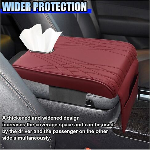 Leather Car Center Console Cover, Memory Cotton Car Armrest Cushion with Tissue Holder and Pocket, Waterproof Elbow Rest Box Cover, Auto Center Console Organizer Protector Accessories (Black) in Saudi Arabia