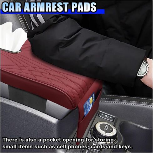 Leather Car Center Console Cover, Memory Cotton Car Armrest Cushion with Tissue Holder and Pocket, Waterproof Elbow Rest Box Cover, Auto Center Console Organizer Protector Accessories (Black) in Saudi Arabia