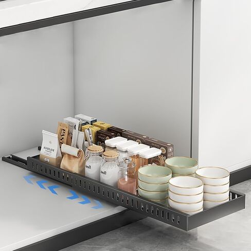 Pots and Pans Organizer Under Cabinet, Sliding Pot Lid Holder and Pan Rack in Kitchen, Pull out Pot and Pan Organizer, for Pot Lid, Bakeware, Dishes, Pots and Pans Storage in Saudi Arabia