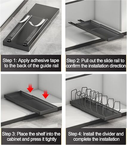 Pots and Pans Organizer Under Cabinet, Sliding Pot Lid Holder and Pan Rack in Kitchen, Pull out Pot and Pan Organizer, for Pot Lid, Bakeware, Dishes, Pots and Pans Storage in Saudi Arabia
