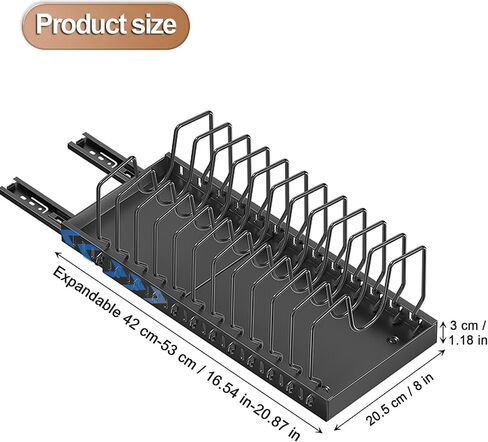 Pots and Pans Organizer Under Cabinet, Sliding Pot Lid Holder and Pan Rack in Kitchen, Pull out Pot and Pan Organizer, for Pot Lid, Bakeware, Dishes, Pots and Pans Storage in Saudi Arabia