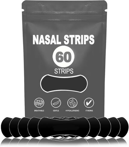 Nose Strips for Respiratory (60 Count) - Athletic Nasal Strips for Snoring & Sleeping - Black - Oil & Sweat Proof High-Adhesive Patch,Hypoallergenic Tape for Sensitive Skin in Saudi Arabia