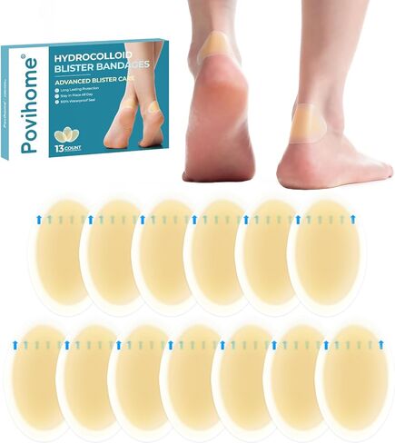 Povihome Gel Blister Bandages Blister Cushions - Water Resistant Hydrocolloid Bandages for Foot, Toe, & Heel - Blister Pads for Prevention & Recovery (13 ct, Variety Pack) in Kuwait