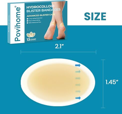 Povihome Gel Blister Bandages Blister Cushions - Water Resistant Hydrocolloid Bandages for Foot, Toe, & Heel - Blister Pads for Prevention & Recovery (13 ct, Variety Pack) in Kuwait