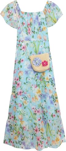 Speechless Girls' Flutter Sleeve Floral Printed Chiffon Maxi Dress in Saudi Arabia