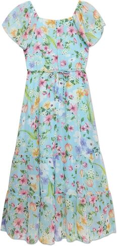 Speechless Girls' Flutter Sleeve Floral Printed Chiffon Maxi Dress in Saudi Arabia
