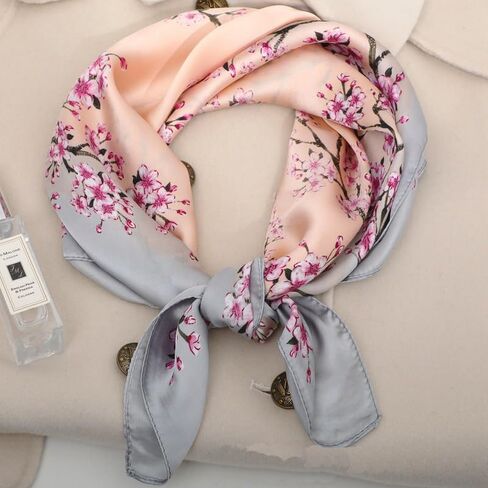 Womens Silk-Feeling-Scarf Flower-Square-Handkerchief - Satin Bandana Headband Hair Wrapping(27 * 27'') in Saudi Arabia