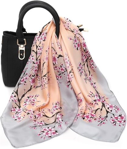 Womens Silk-Feeling-Scarf Flower-Square-Handkerchief - Satin Bandana Headband Hair Wrapping(27 * 27'') in Saudi Arabia