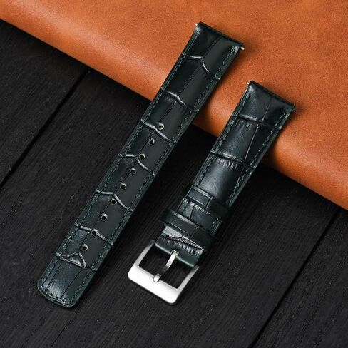 Ayadoo 22mm Top Grain Leather Watch Band， Classical Embossed Alligator Grain， Golden Brown Leather Replacement Watch Strap with Black Buckle for Men， Women in Kuwait